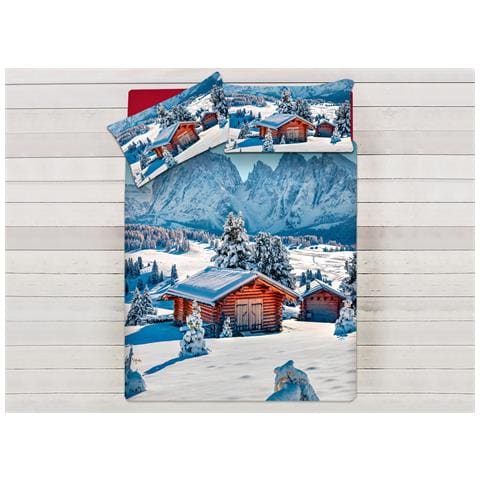 Parure Copripiumino Sacco Piumino Letto 100% Cotone Sogni D''oro Disegno Baita Dis. 70 Singolo Baita - Foto 1