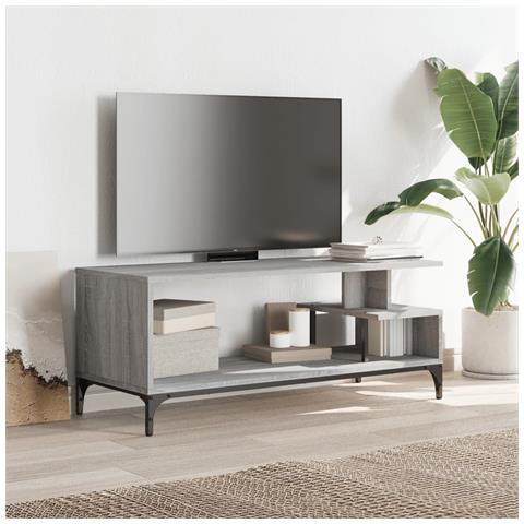 Mobile Tv Grigio Sonoma 102x40x41cm Legno E Acciaio A Polvere - Foto 3