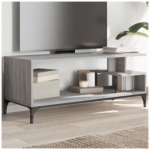 Mobile Tv Grigio Sonoma 102x40x41cm Legno E Acciaio A Polvere - Foto 1