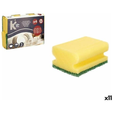 Set Di Spugne Giallo Verde Poliuretano Fibra Abrasiva 4 Pezzi (11 Unità) - Foto 1