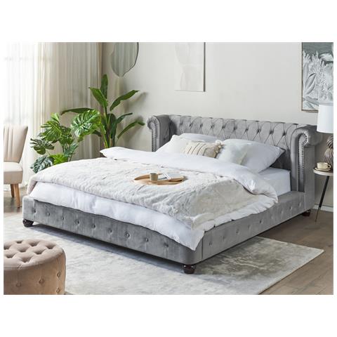 Letto Ad Acqua Velluto Cavaillon 180 X 200 Cm Grigio Chiaro - Foto 1