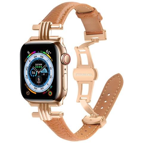 Cinturino Per Apple Watch 38/40/41mm In Pelle Con Chiusura Pieghevole, Marrone - Foto 5