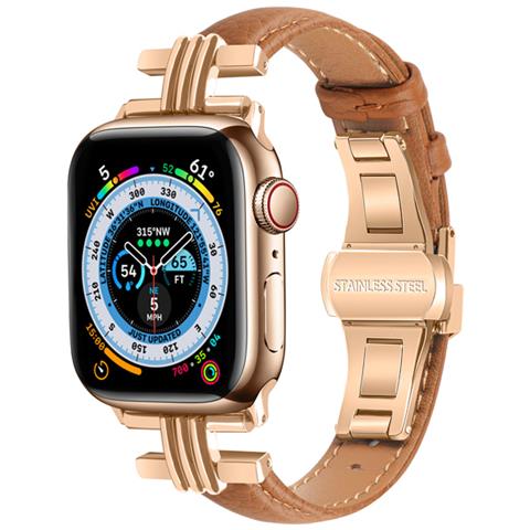 Cinturino Per Apple Watch 38/40/41mm In Pelle Con Chiusura Pieghevole, Marrone - Foto 2