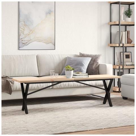 Tavolino Salotto Telaio A X 160x40x45,5cm Massello Pino E Ghisa - Foto 3