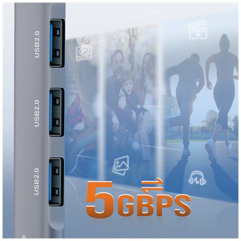 Adattatore Hub Usb-c Per Macbook Con 4x Usb 3.0 5gbps Otg, Argento - Foto 5