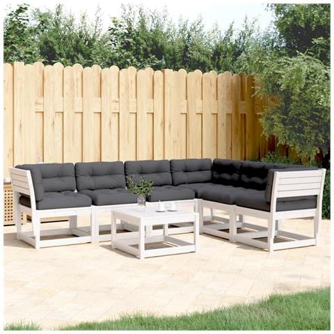 Set Divani Giardino 6pz con Cuscini Bianco Legno Massello Pino - Foto 2