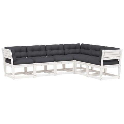 Set Divani Giardino 6pz con Cuscini Bianco Legno Massello Pino - Foto 1