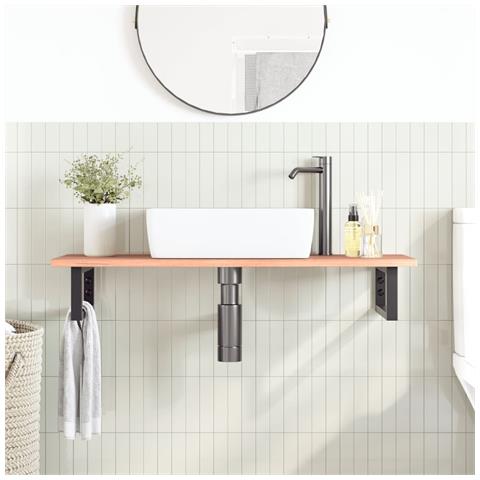 Ripiano A Parete Per Lavabo In Acciaio E Massello Di Rovere - Foto 2