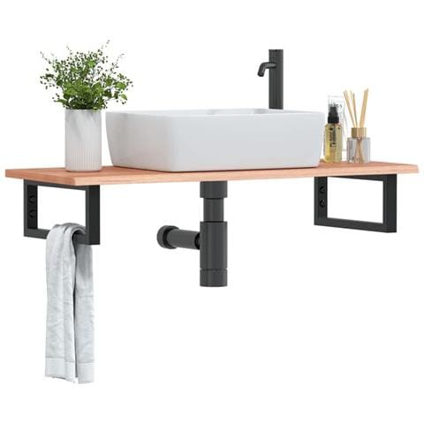 Ripiano A Parete Per Lavabo In Acciaio E Massello Di Rovere - Foto 8