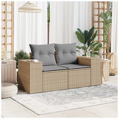 Lusso Casadino -  Divano Da Giardino Con Cuscini A 2 Posti Beige In Polyrattan - Foto 2