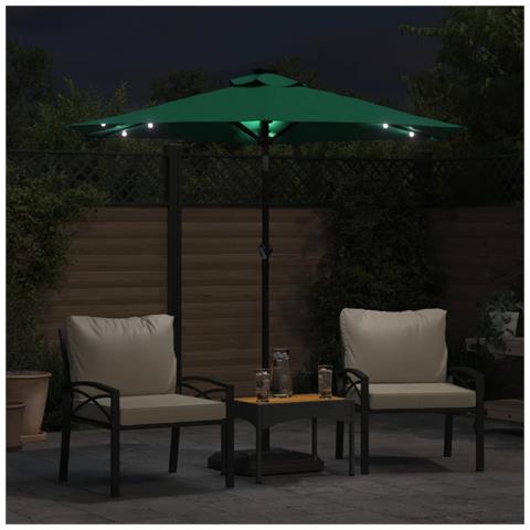 Ombrellone Giardino Con Led Palo Acciaio Verde 225x225x212 Cm - Foto 2