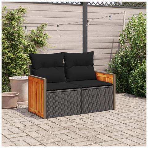 Divano Da Giardino Con Cuscini A 2 Posti Nero In Polyrattan - Foto 2