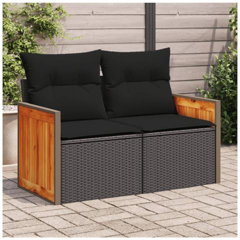 Divano Da Giardino Con Cuscini A 2 Posti Nero In Polyrattan - Foto 8