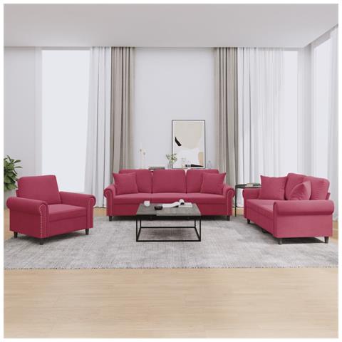 Lusso Casadino -  Set Di Divani 3 Pz Con Cuscini Rosso Vino In Velluto - Foto 8