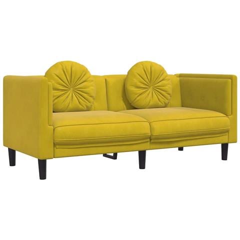 Divano a 2 Posti con Cuscini Giallo in Velluto - Foto 1