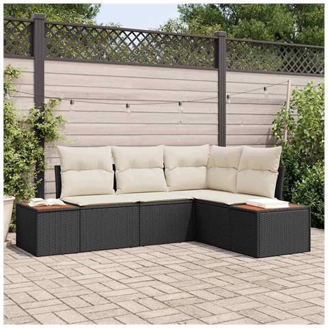 Set Divano da Giardino 4 Pezzi con Cuscini Nero Polyrattan Acacia - Foto 2