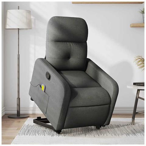 Poltrona Alzapersona Massaggi Reclinabile Grigio Scuro Tessuto - Foto 2