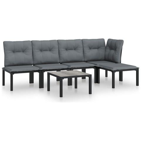 Set Salotto da Giardino 6 pz in Polyrattan Nero e Grigio - Foto 1