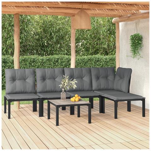 Set Salotto da Giardino 6 pz in Polyrattan Nero e Grigio - Foto 2