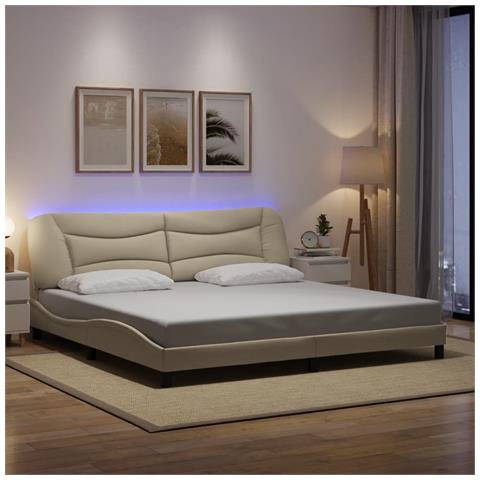 Giroletto con LED senza Materasso Crema 200x200 cm in Tessuto - Foto 2