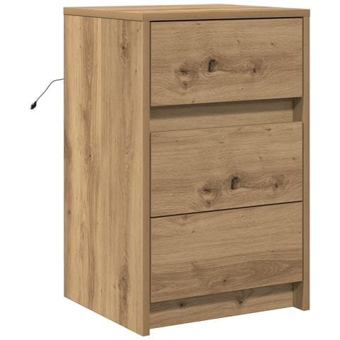 Comodino con luci LED Rovere Artisanale Legno ingegnerizzato - Foto 1