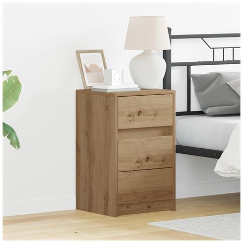 Comodino con luci LED Rovere Artisanale Legno ingegnerizzato - Foto 2