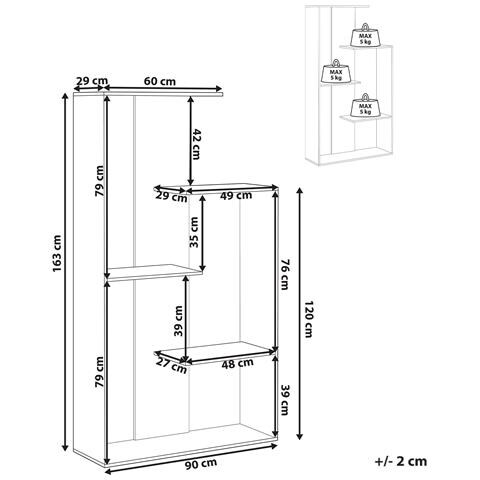Libreria A 3 Ripiani Kahntah 163 Cm Marrone Chiaro - Foto 6