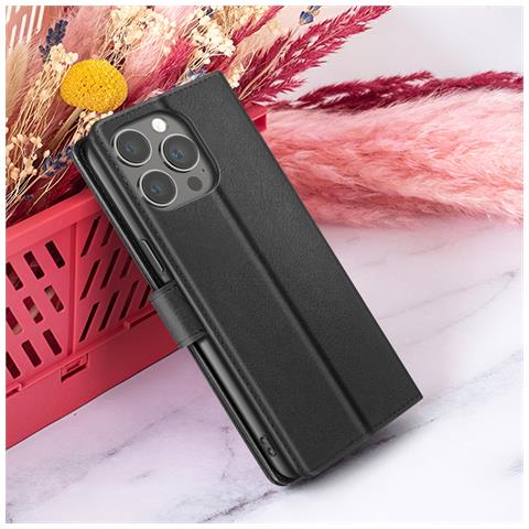 Custodia A Portafoglio Per Iphone 13 Pro Max Con Supporto E Linguetta Magnetica, Nero - Foto 2