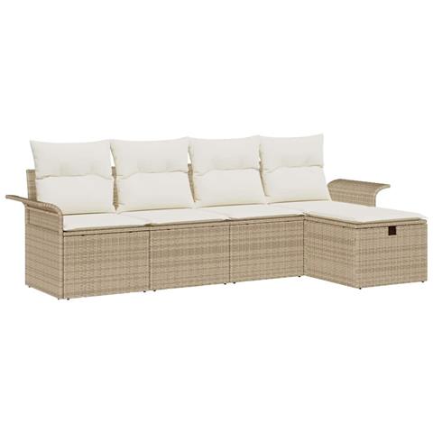 Set Divano da Giardino con cuscino 5 pcs Beige Poly Rattan - Foto 1