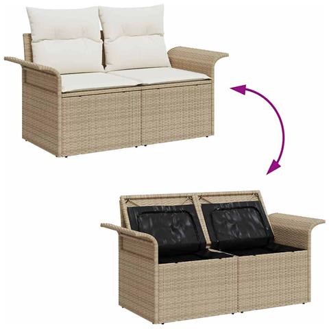 Set Divano da Giardino con cuscino 5 pcs Beige Poly Rattan - Foto 9