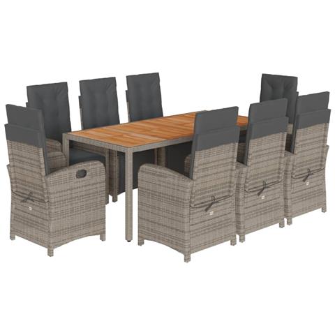 Set da Pranzo da Giardino 9 pz con Cuscini in Polyrattan Grigio - Foto 1