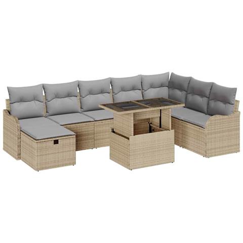 Set Divano da Giardino con cuscino 9 pcs Beige Poly Rattan - Foto 1