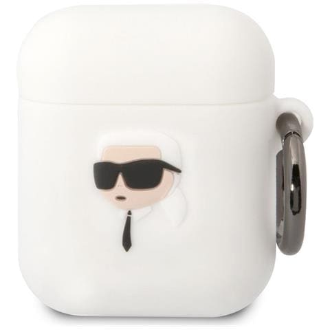 Airpods Custodia In Silicone 1/2 Karl Head 3d Luxury Antiurto, Nero - Foto 1