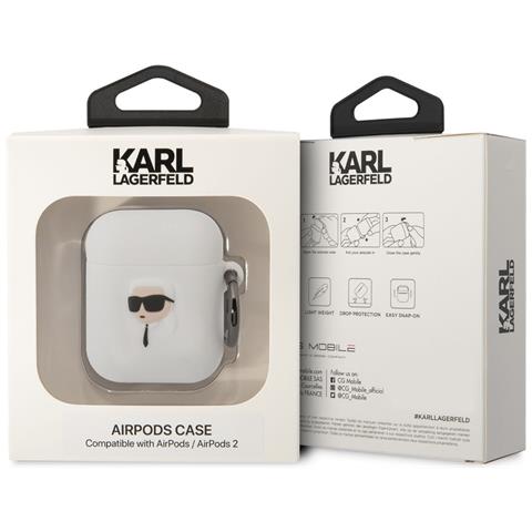 Airpods Custodia In Silicone 1/2 Karl Head 3d Luxury Antiurto, Nero - Foto 3