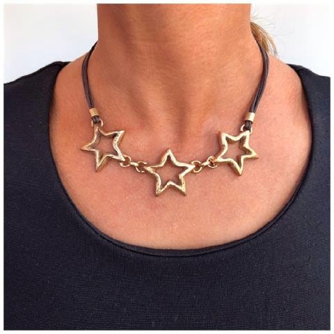 Collana Con Tripla Stella Marrone E Oro - Foto 4