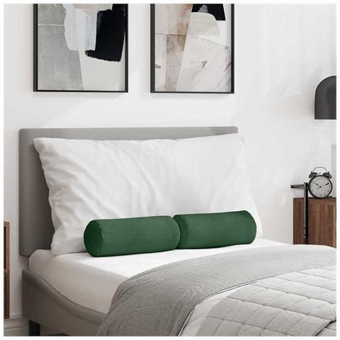 Cuscini a rullo 2 pcs Verde Scuro Ø 15 x 40 cm Tessuto in Cords - Foto 2
