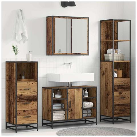 Set di mobili per il bagno con cassetto 4 pcs Legno vecchio - Foto 2
