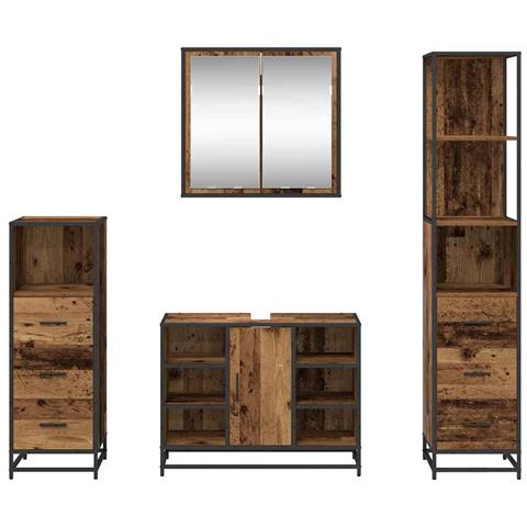 Set di mobili per il bagno con cassetto 4 pcs Legno vecchio - Foto 9