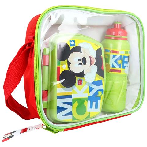 Set Pasto Bambini Con Borsa Porta Pranzo E Borraccia 530ml, Verde / Rosso - Foto 1