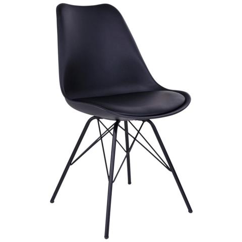 Set 2 Sedie Da Pranzo Oslo In Ecopelle Nera Con Gambe In Metallo Nero - Foto 1