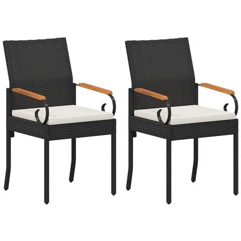 Sedie da giardino 2 pcs Nero e Bianco Crema Polyrattan e acacia - Foto 1