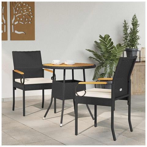 Sedie da giardino 2 pcs Nero e Bianco Crema Polyrattan e acacia - Foto 2