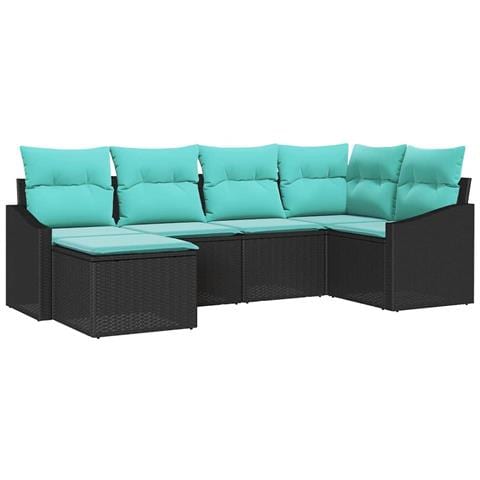 Set di divani con cuscino 6 pcs Nero polyrattan - Foto 1