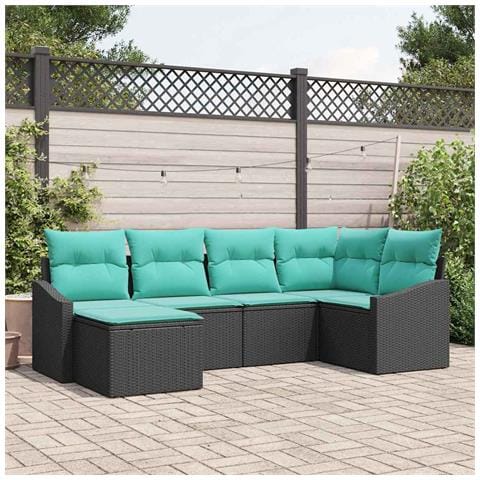 Set di divani con cuscino 6 pcs Nero polyrattan - Foto 2