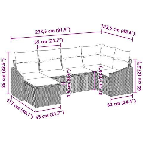Set di divani con cuscino 6 pcs Nero polyrattan - Foto 9