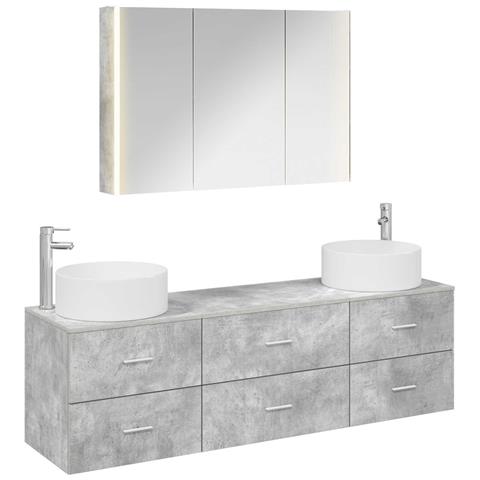 Set di mobili per il bagno 4 pcs Grigio Cemento - Foto 1
