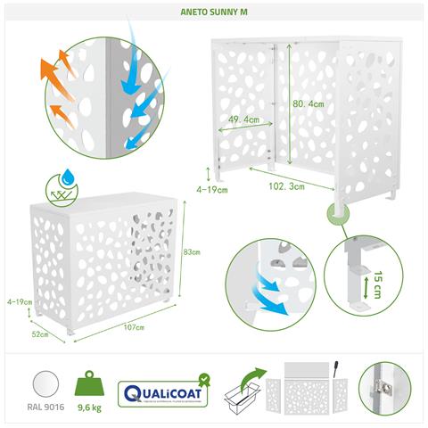 Copertura Per Climatizzatore E Pompa Di Calore ANETO SUNNY Alluminio Bianco - Taglia M - Foto 3