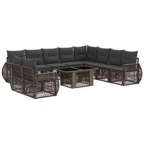 Set Divano da Giardino 11 pz Grigio e Grigio Scuro polyrattan - Foto 1