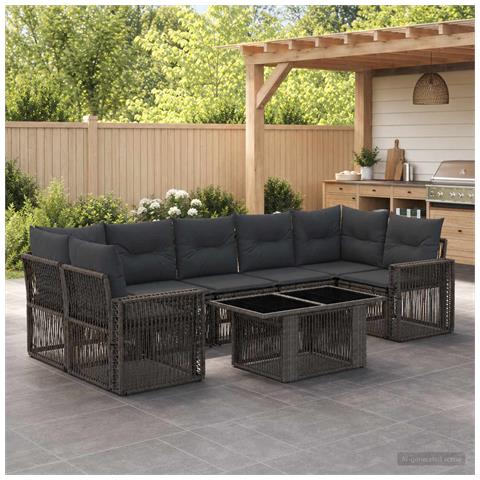 Set Divano da Giardino 8 pz Grigio e Grigio Scuro polyrattan - Foto 2