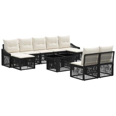 Set Divano da Giardino 10 pz Nero e Bianco Crema polyrattan - Foto 1